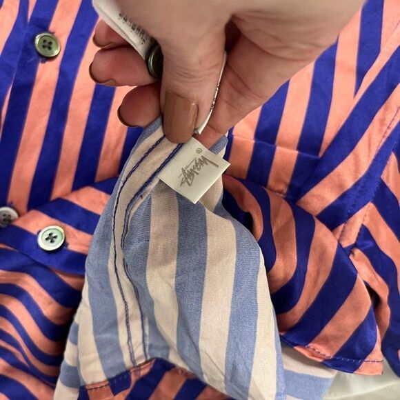 Stussy Striped Silk Shirt  pink and blue button down large - Picture 11 of 15